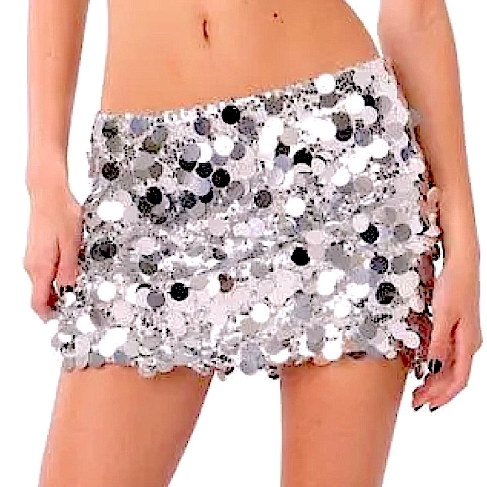 NEW Altar’d State Silver ‘All That Glitters’ Sequin Low Rise Mini Skirt Size XL